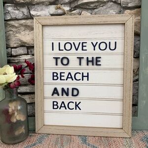 #52 I Love You To The Beach Back Letter Wall Decor Art Picture Plaque Wood Frame